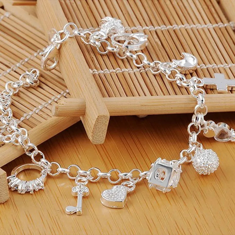 925 Sterling Silver Fashion 13pcs Pendant Chain