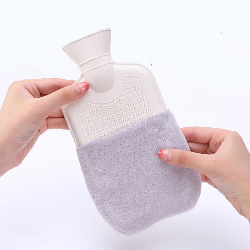 Winter Warm Heat Reusable Hand Warmer Cute PVC Stress Pain Relief Therapy Hot Water Bottle Bag with Knitted Soft Cozy Cover