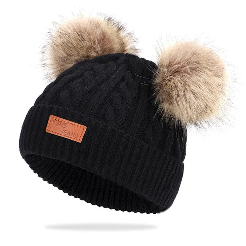 Warm Beanies Baby Hat Pompon Winter Children Hat Knitted Cute Cap For Girls Boys Casual Solid Color Girls Hat Baby Accessories