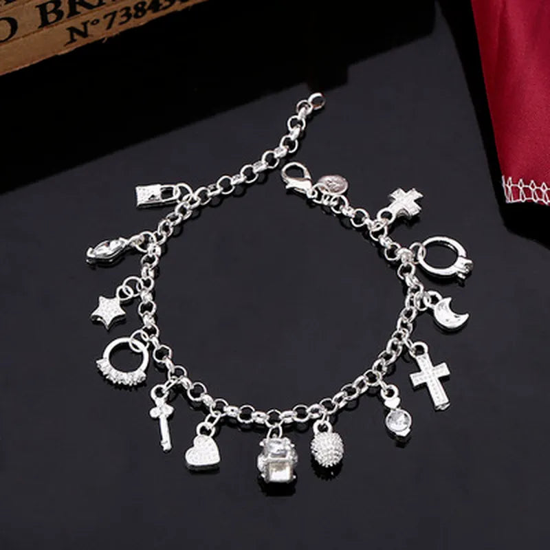 925 Sterling Silver Fashion 13pcs Pendant Chain