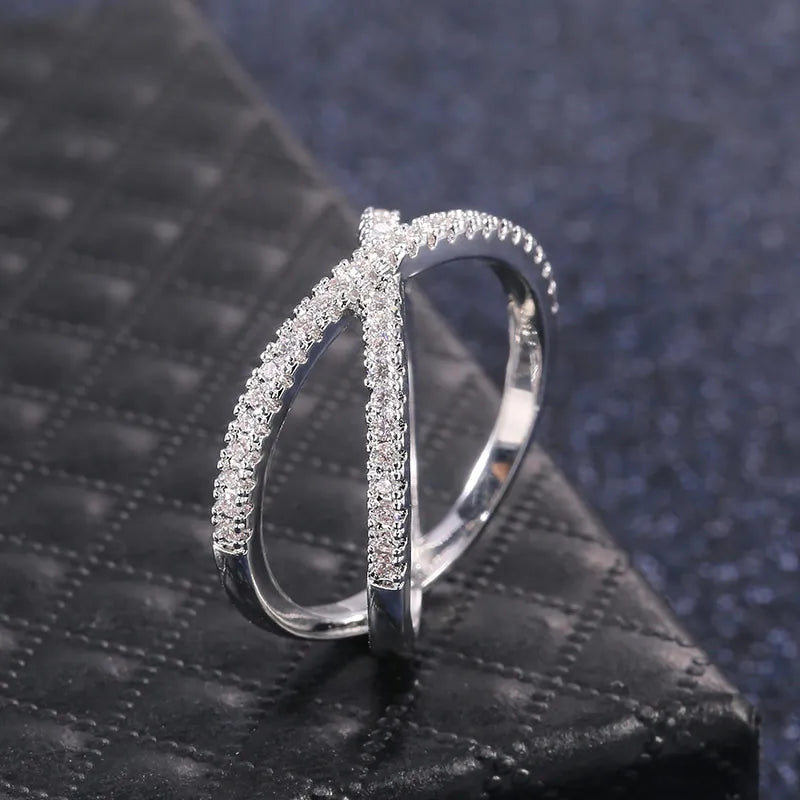 Huitan Luxury Cross X Shape Ring