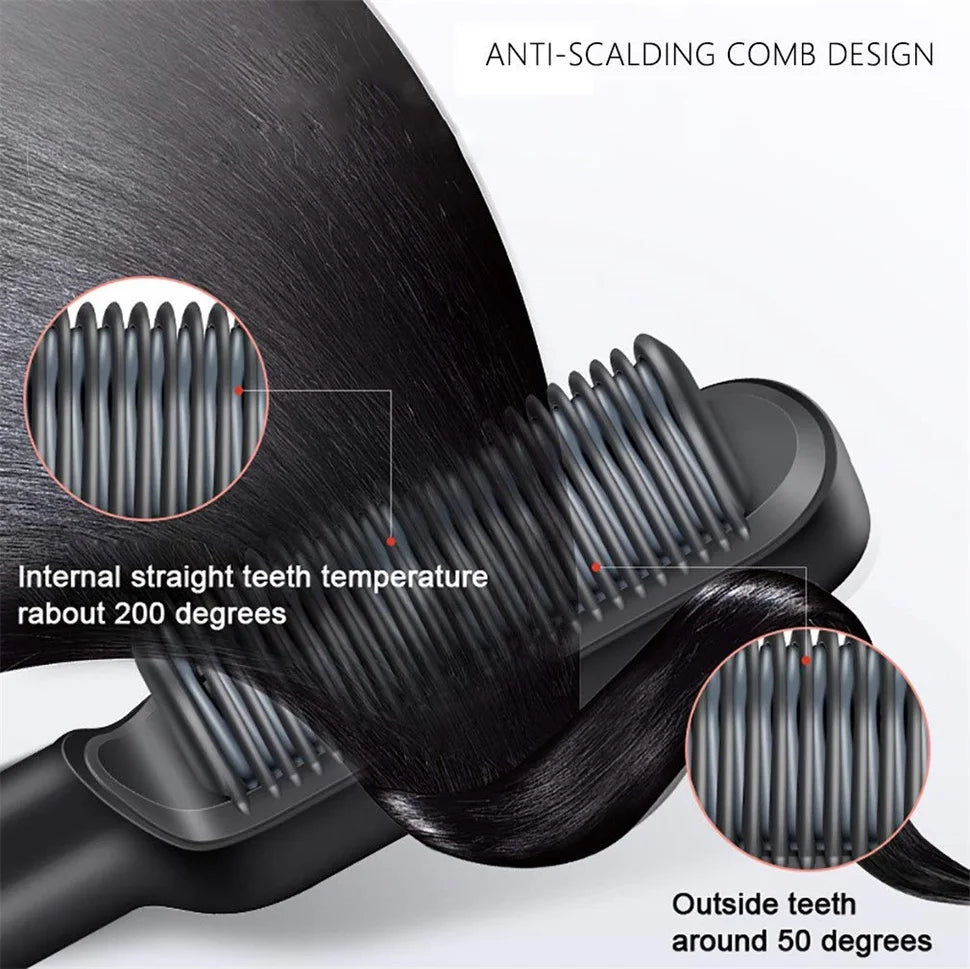 Hair brush hot air comb straightening