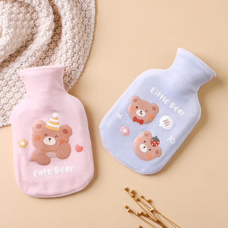 Winter Warm Heat Reusable Hand Warmer Cute PVC Stress Pain Relief Therapy Hot Water Bottle Bag with Knitted Soft Cozy Cover