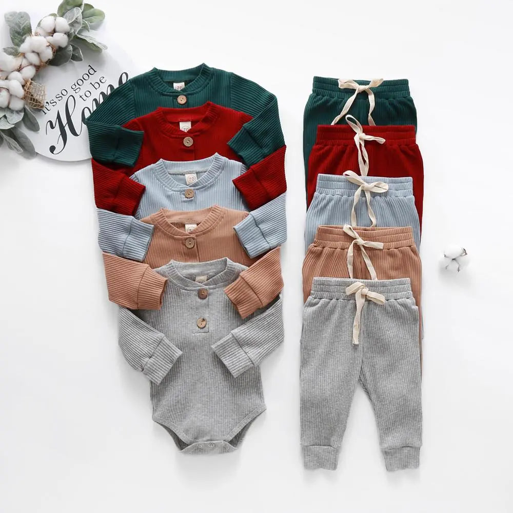 Infant Newborn Baby Girl Boy Spring Autumn Ribbed 2PCs Outfits