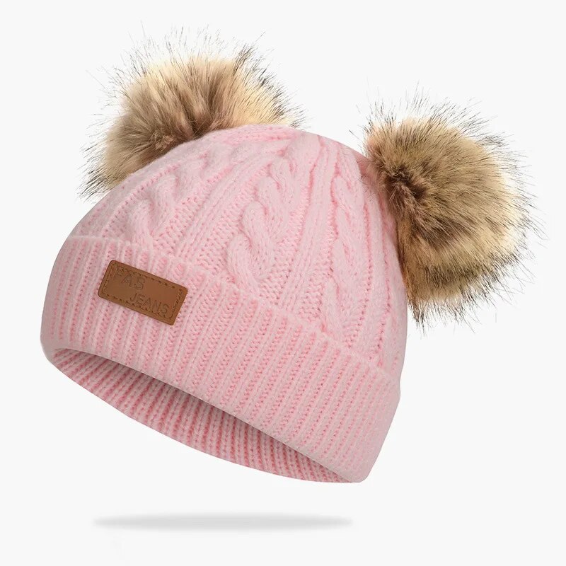 Warm Beanies Baby Hat Pompon Winter Children Hat Knitted Cute Cap For Girls Boys Casual Solid Color Girls Hat Baby Accessories