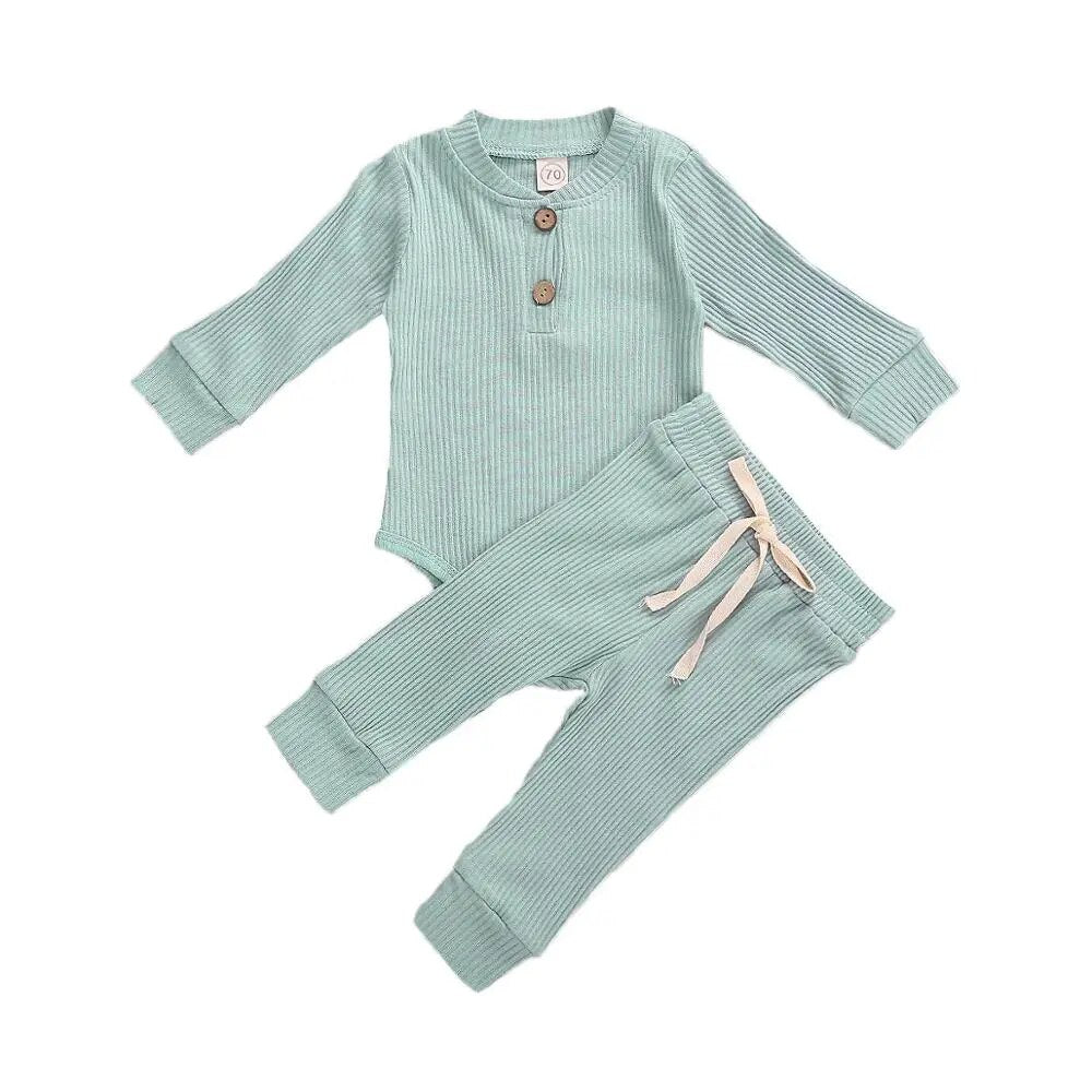 Infant Newborn Baby Girl Boy Spring Autumn Ribbed 2PCs Outfits