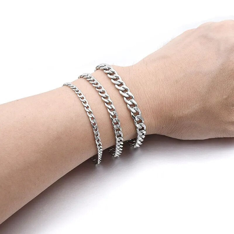 Stainless Steel Men Curb Cuban Chain Bracelet Women Bracelet On Hand For Couple Unisex Wrist Hand Jewelry Gift Party