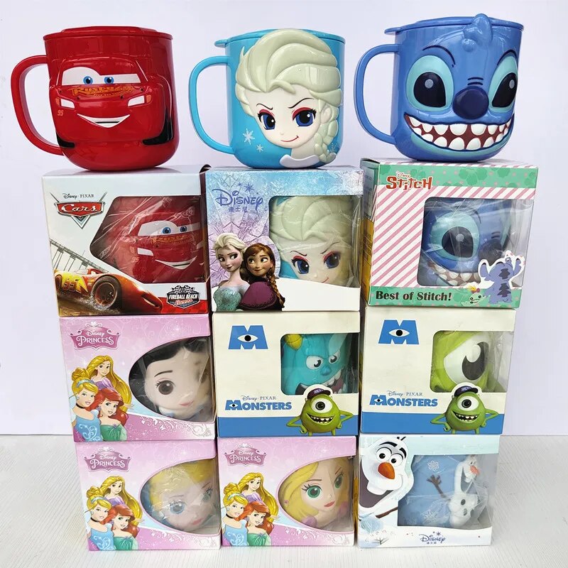 Disney Mickey Stitch kids Cup With Lid Milk Mug Frozen Elsa 3D Cartoon Home Drinking Cup Mouth Brushing Cup Children's Water Cup