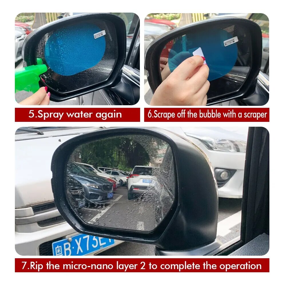 Car Rearview Mirror Film Side Window Rainproof Clear Film 2Pcs Anti Fog Window Mirror Protective Sticker Car Accessories