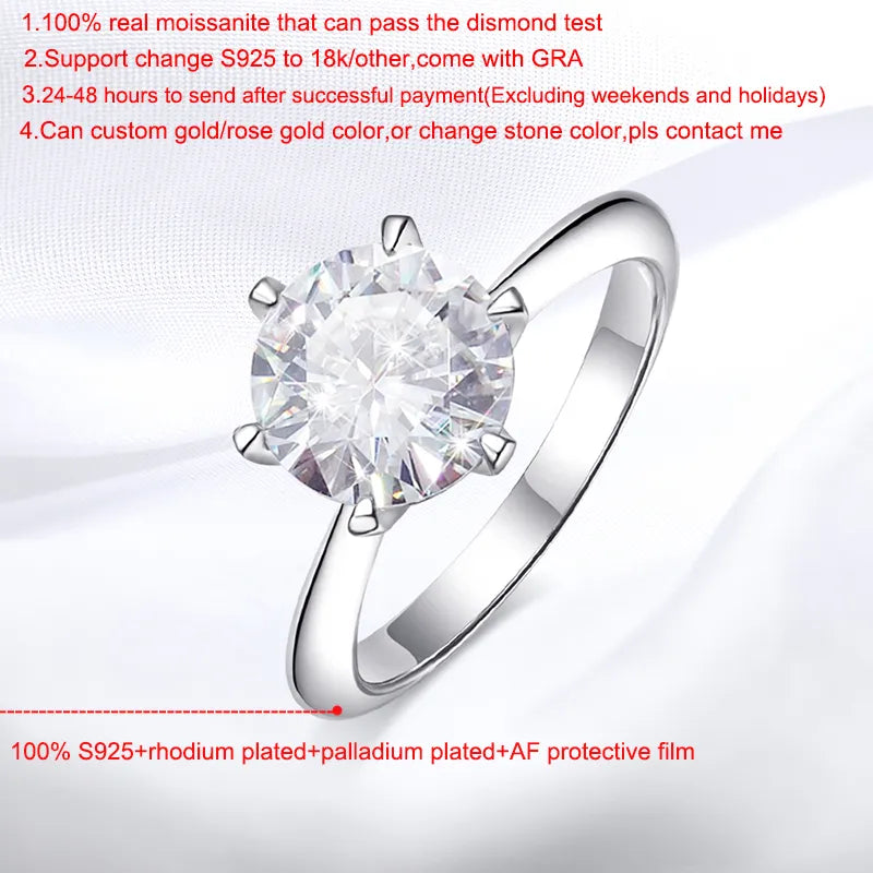 Smyoue GRA Certified 1-5CT Moissanite Ring VVS1 Lab Diamond Solitaire Ring