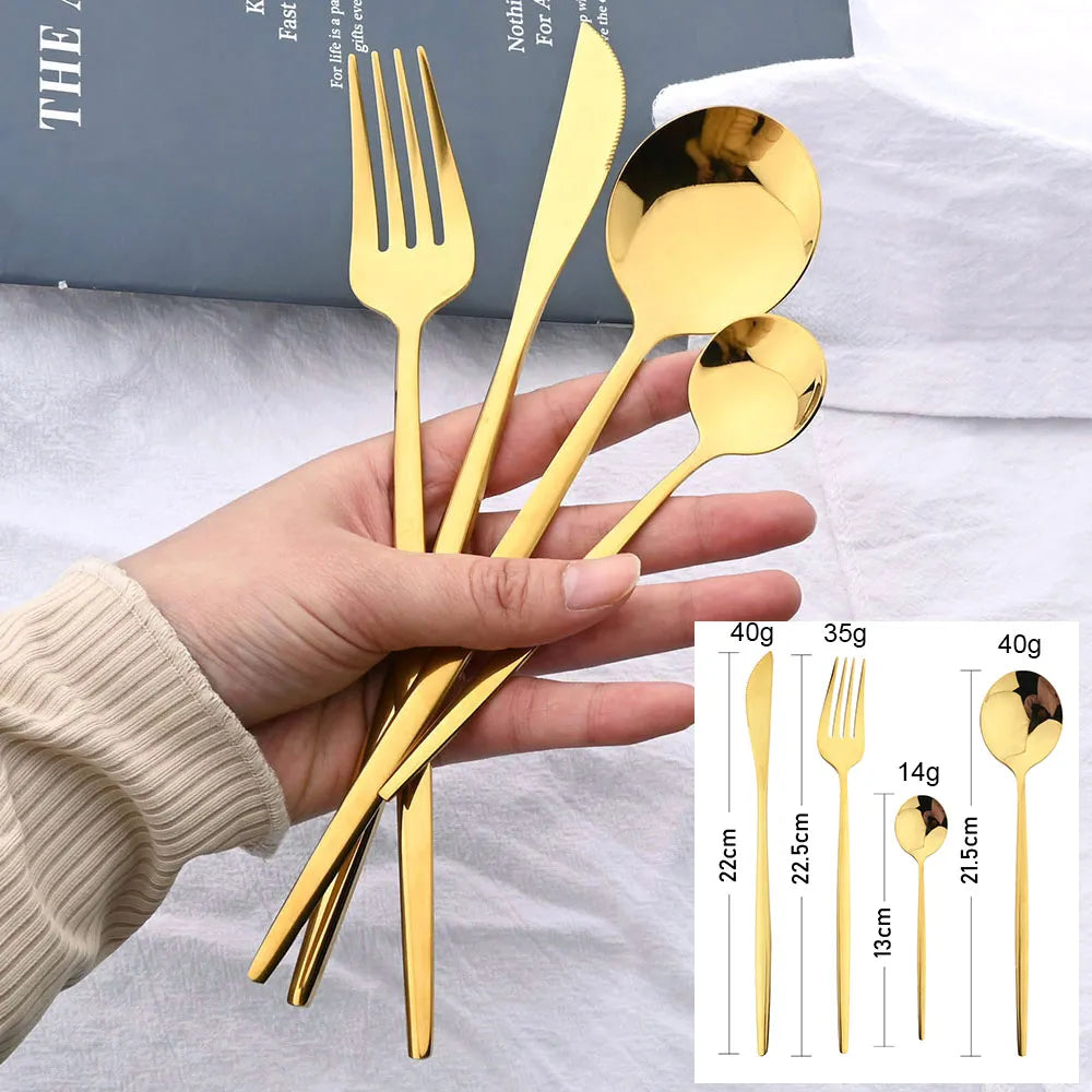 24Pcs Black Handle Golden Cutlery Set Stainless Steel