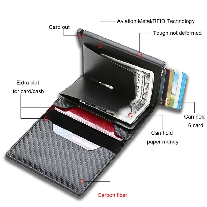 Rfid Aluminum Men Wallet Card Holders Purse Carbon Fiber