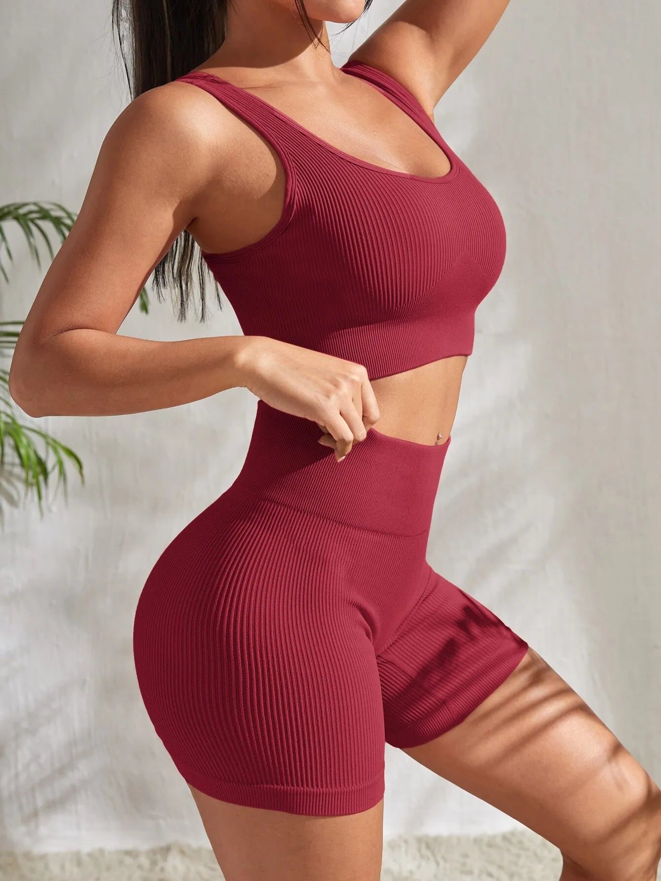 Seamless Ribbed Yoga Sets Workout Sets for Women 2 Pieces