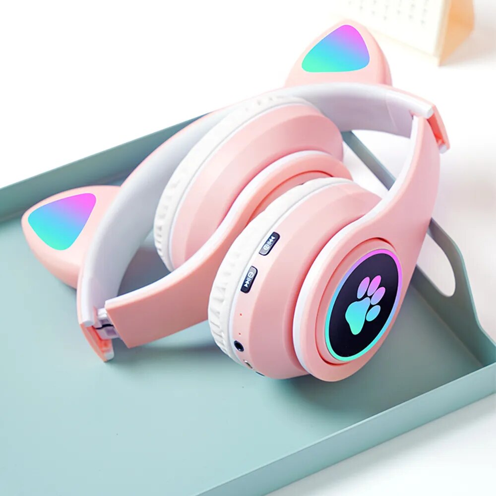 Bluetooth Wireless Headphones Cat Ear Glow Light