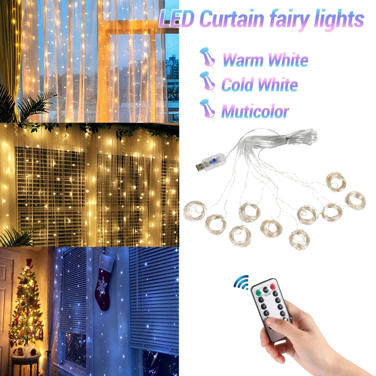 USB Festoon String Light Fairy Garland Curtain