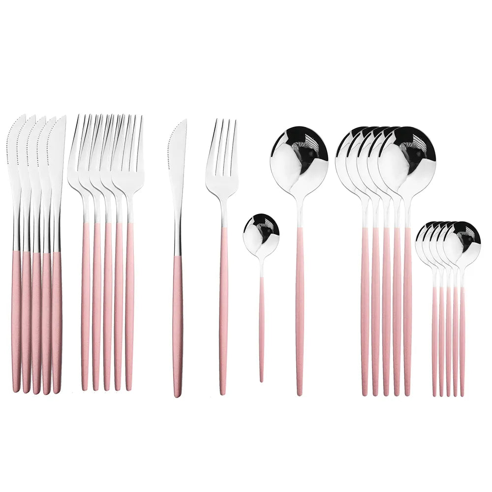 24Pcs Black Handle Golden Cutlery Set Stainless Steel