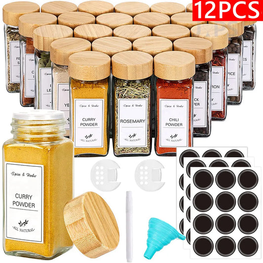 5/12Pcs Glass Spice Jars with Bamboo Lid