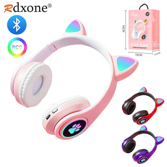 Bluetooth Wireless Headphones Cat Ear Glow Light