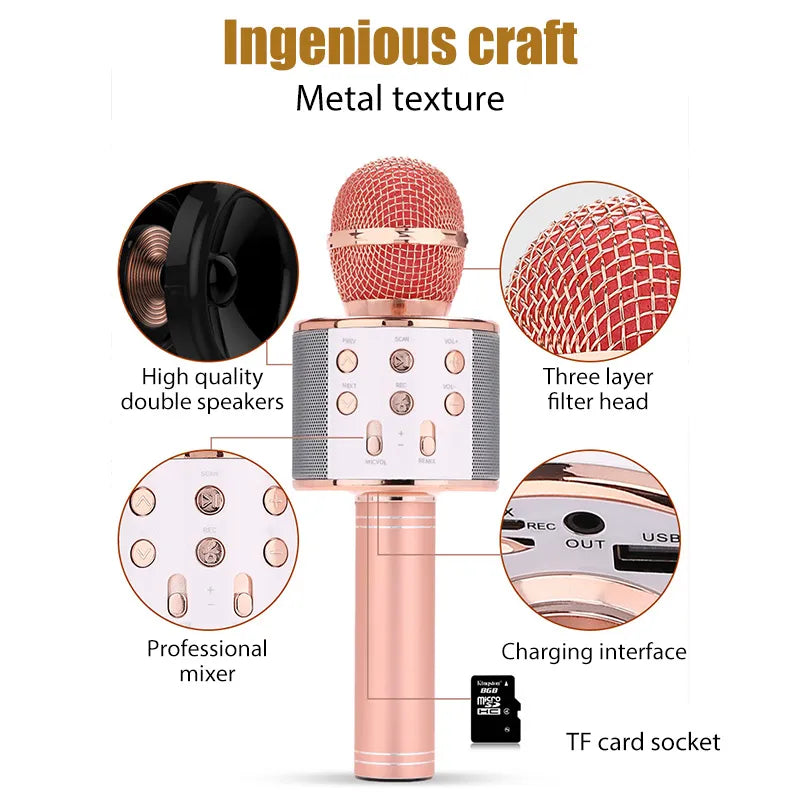 Microphone for Kids Singing 5 in 1 Wireless Bluetooth Microphone with LED