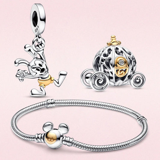 925 Silver Plated Charm 100th Anniversarypendant Fit Original Pan Bracelet Pumpkin Car Fashion Women Gift