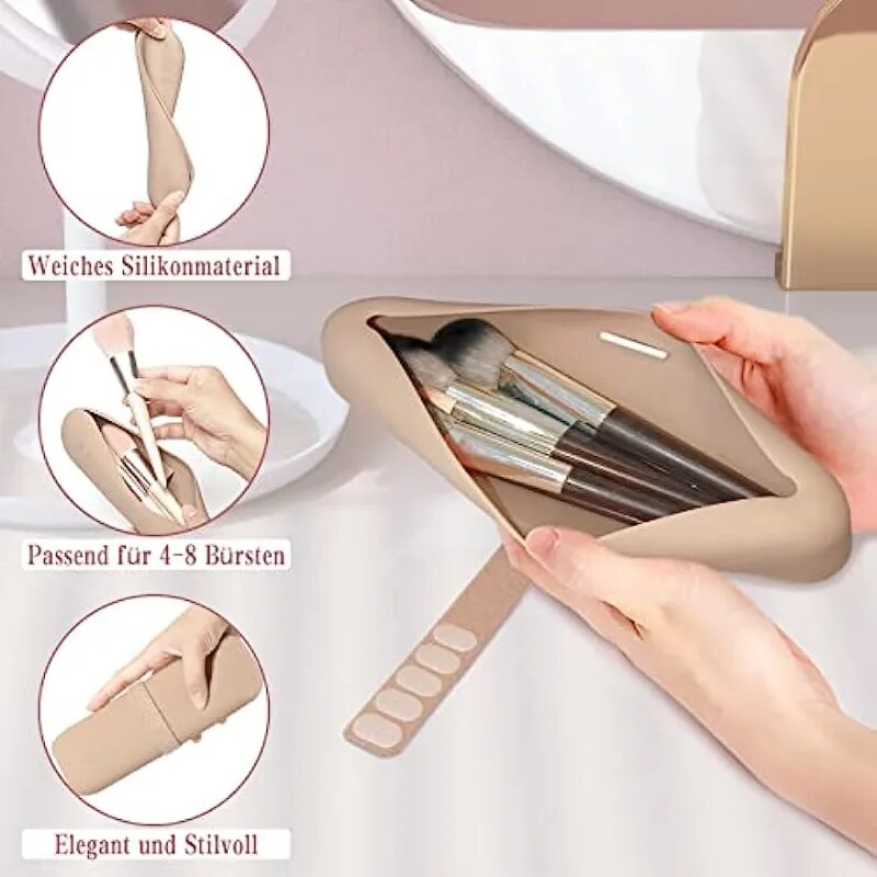 Travel Makeup Brush Holder, Silicone Cosmetic Brushes Bag