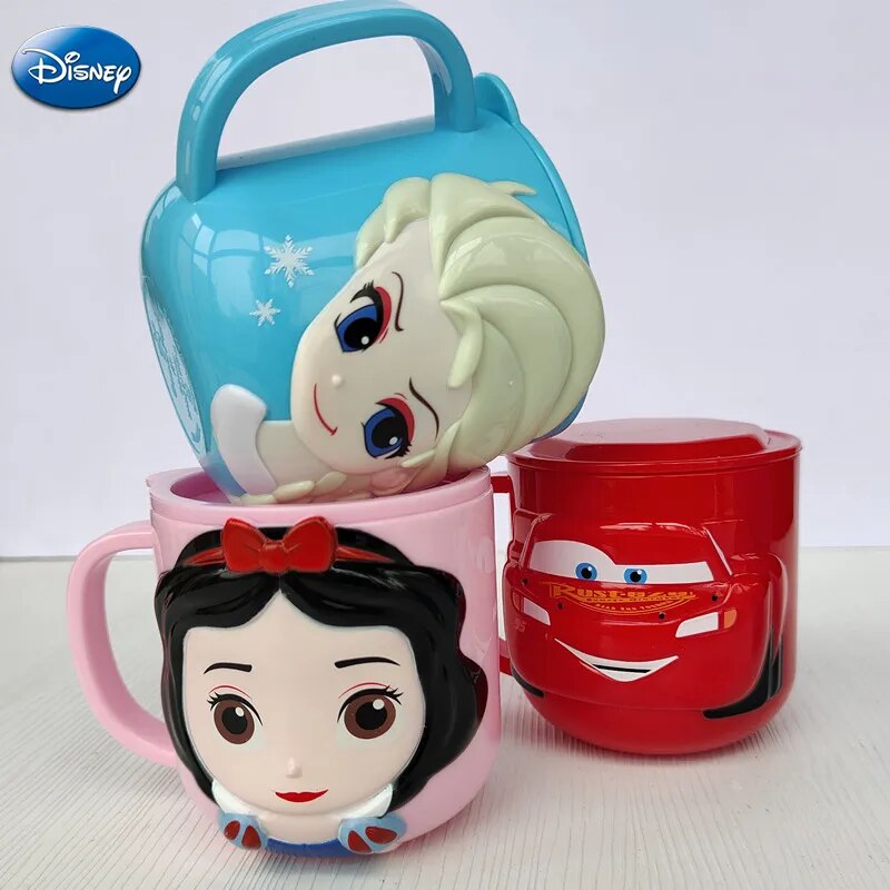 Disney Mickey Stitch kids Cup With Lid Milk Mug Frozen Elsa 3D Cartoon Home Drinking Cup Mouth Brushing Cup Children's Water Cup