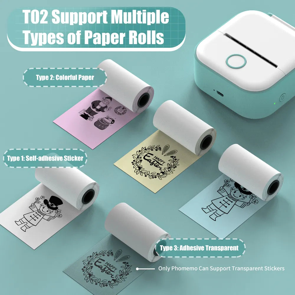 Phomemo T02 Portable Mini Wireless Thermal Pocket Printer Self-adhesive Stickers