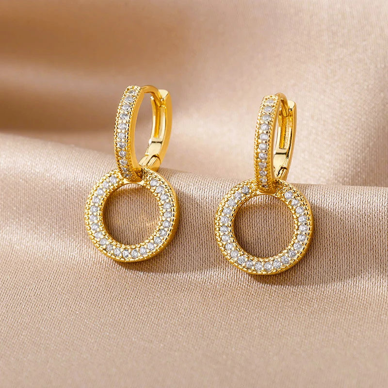 Zircon Round Hoop Earrings